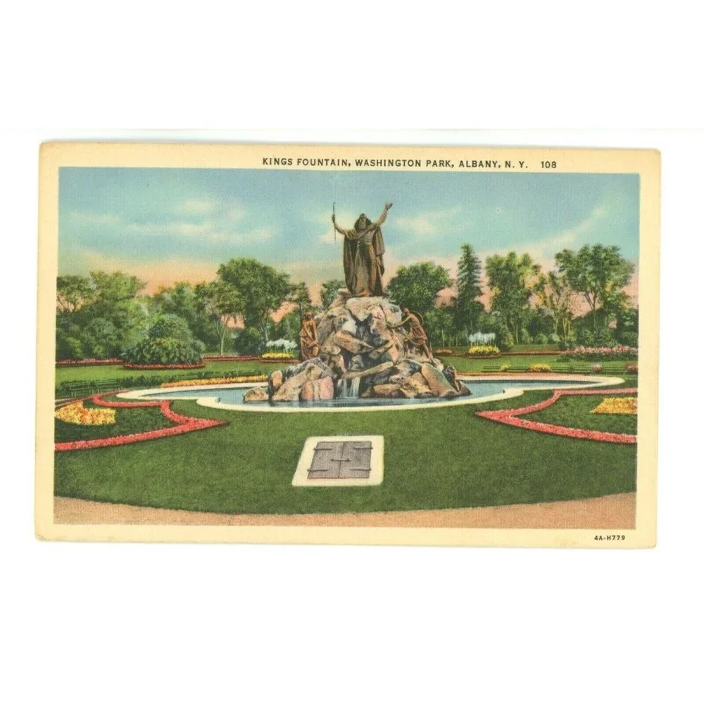 Vintage Postcard‎ Albany New York Washington Park Kings Fountain Unposted